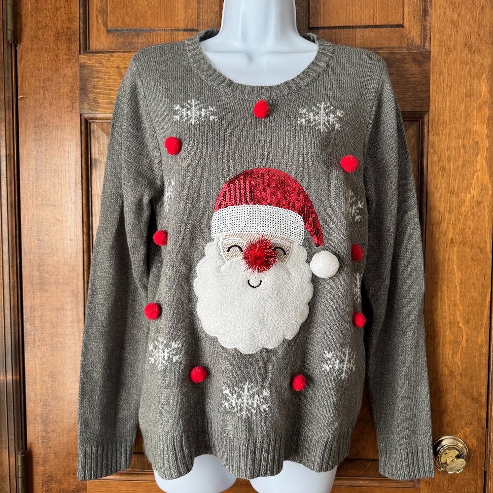 Karen Scott Gray Santa Claus Sweater Medium
